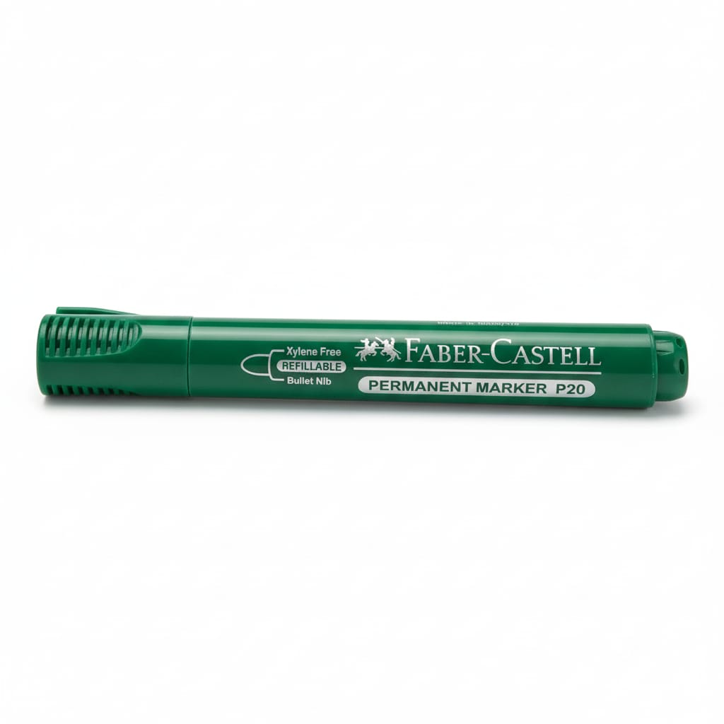 Faber Castell Refillable Permanent Marker P20, Bullet Nib, Blue, Red, and Green, Single Piece