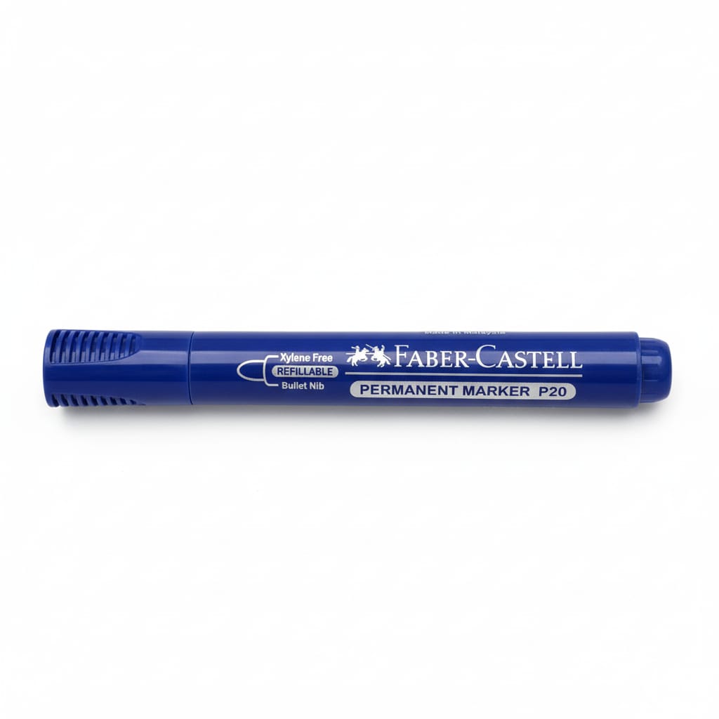 Faber Castell Refillable Permanent Marker P20, Bullet Nib, Blue, Red, and Green, Single Piece