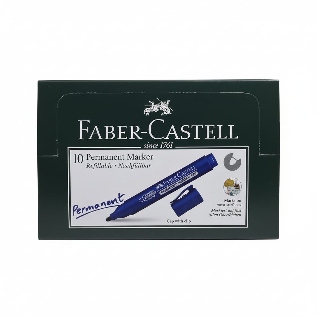 Faber Castell Refillable Permanent Markers, Bullet Nib, Box of 10, Blue, Green, and Red