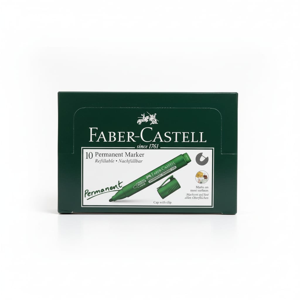 Faber Castell Refillable Permanent Markers, Bullet Nib, Box of 10, Blue, Green, and Red