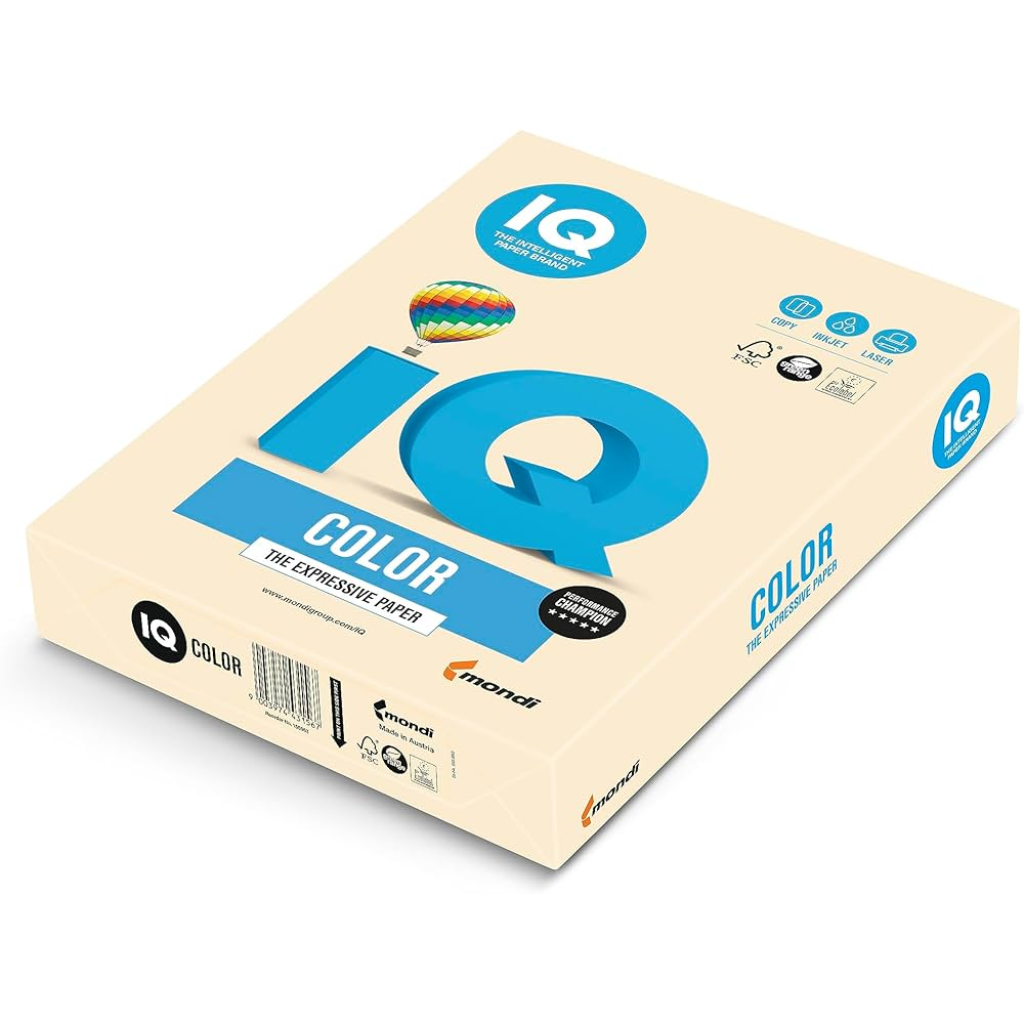 IQ Colour Copy Paper, A4, 500 Sheets, Cream