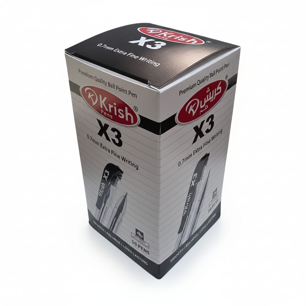 Krish Premium Quality Ball Point Pen X3, 0.7mm, Box of 50, Black and Blue