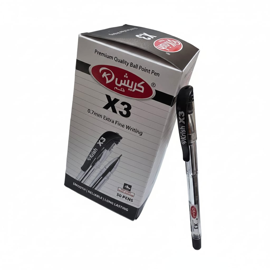 Krish Premium Quality Ball Point Pen X3, 0.7mm, Box of 50, Black and Blue