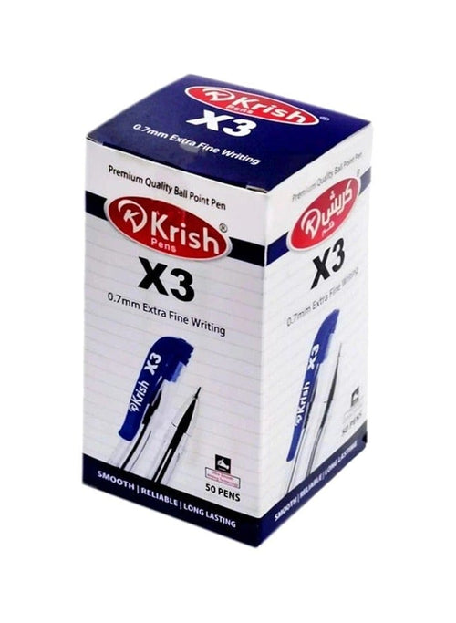 Krish Premium Quality Ball Point Pen X3, 0.7mm, Box of 50, Black and Blue