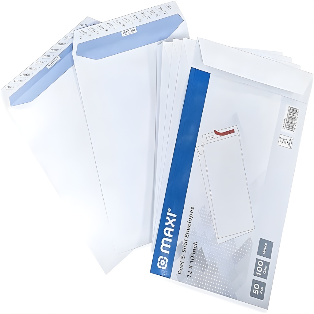 Maxi Peel and Seal Envelopes, 12"x10", 100GSM, Pack of 50, White