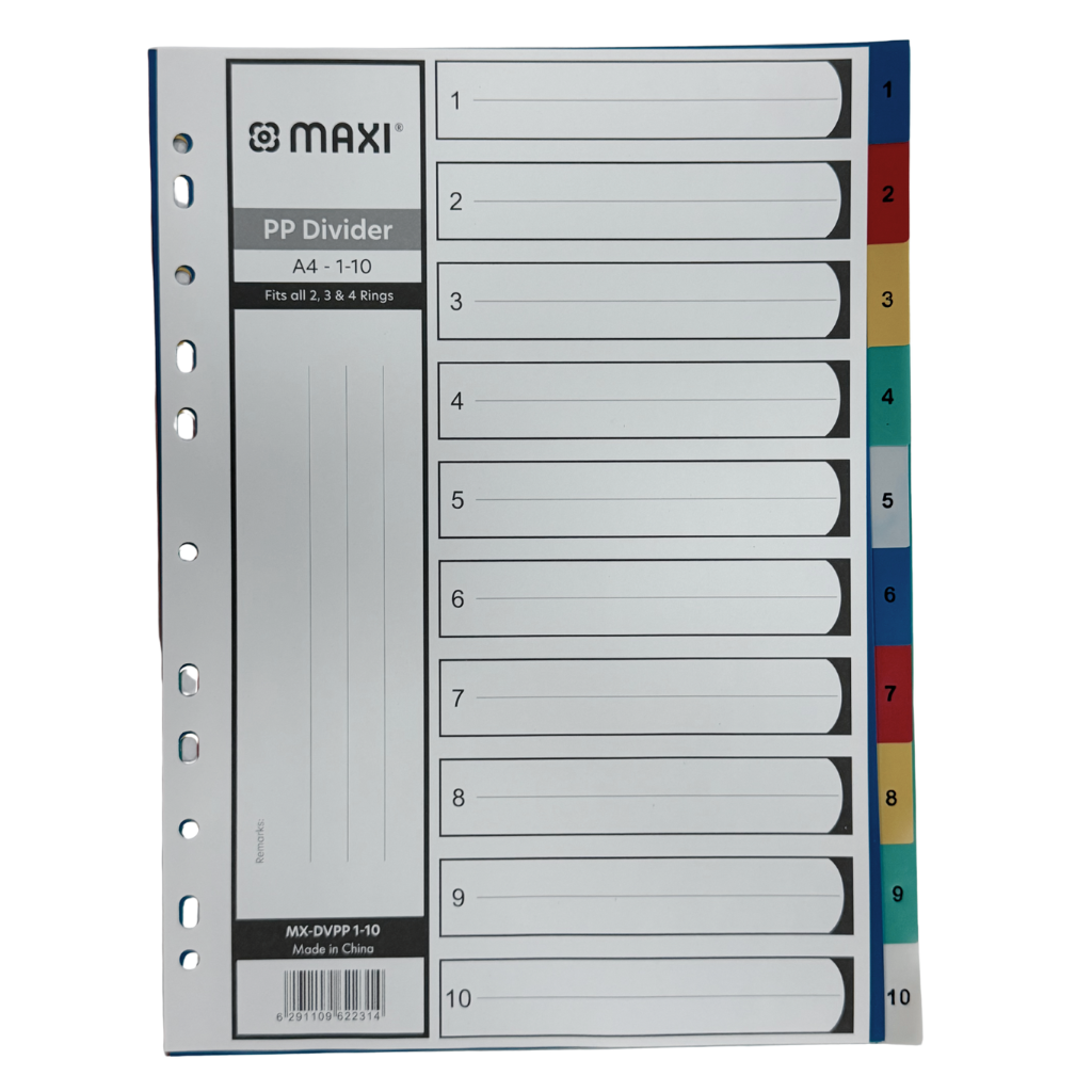 Maxi PP Divider, A4, 10 Colour Dividers