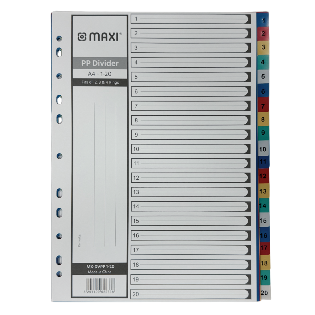 Maxi PP Divider, A4, 20 Colour Dividers