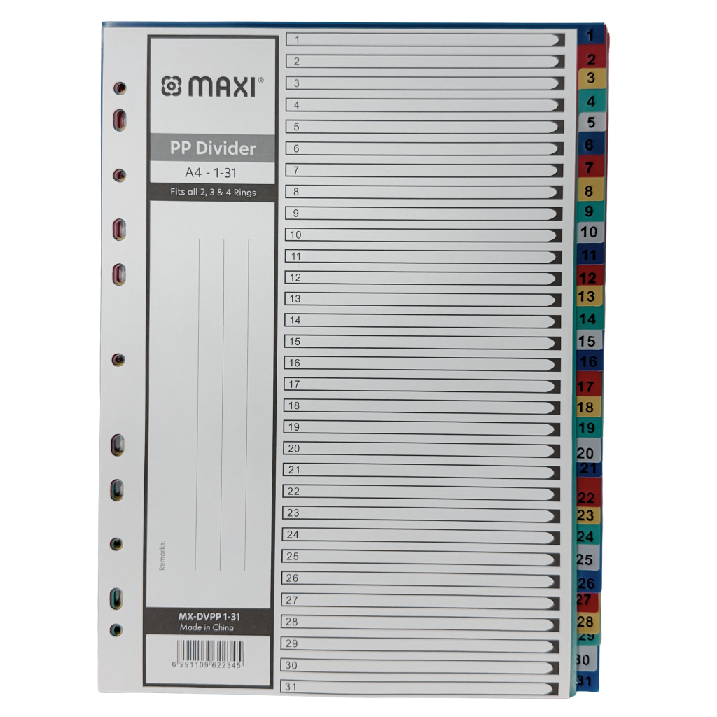 Maxi PP Divider, A4, 31 Colour Dividers