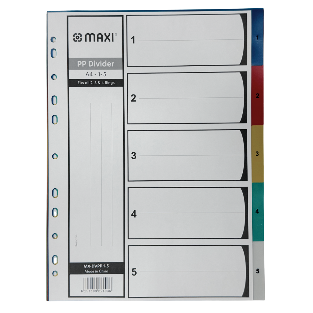 Maxi PP Divider, A4, 5 Colour Dividers