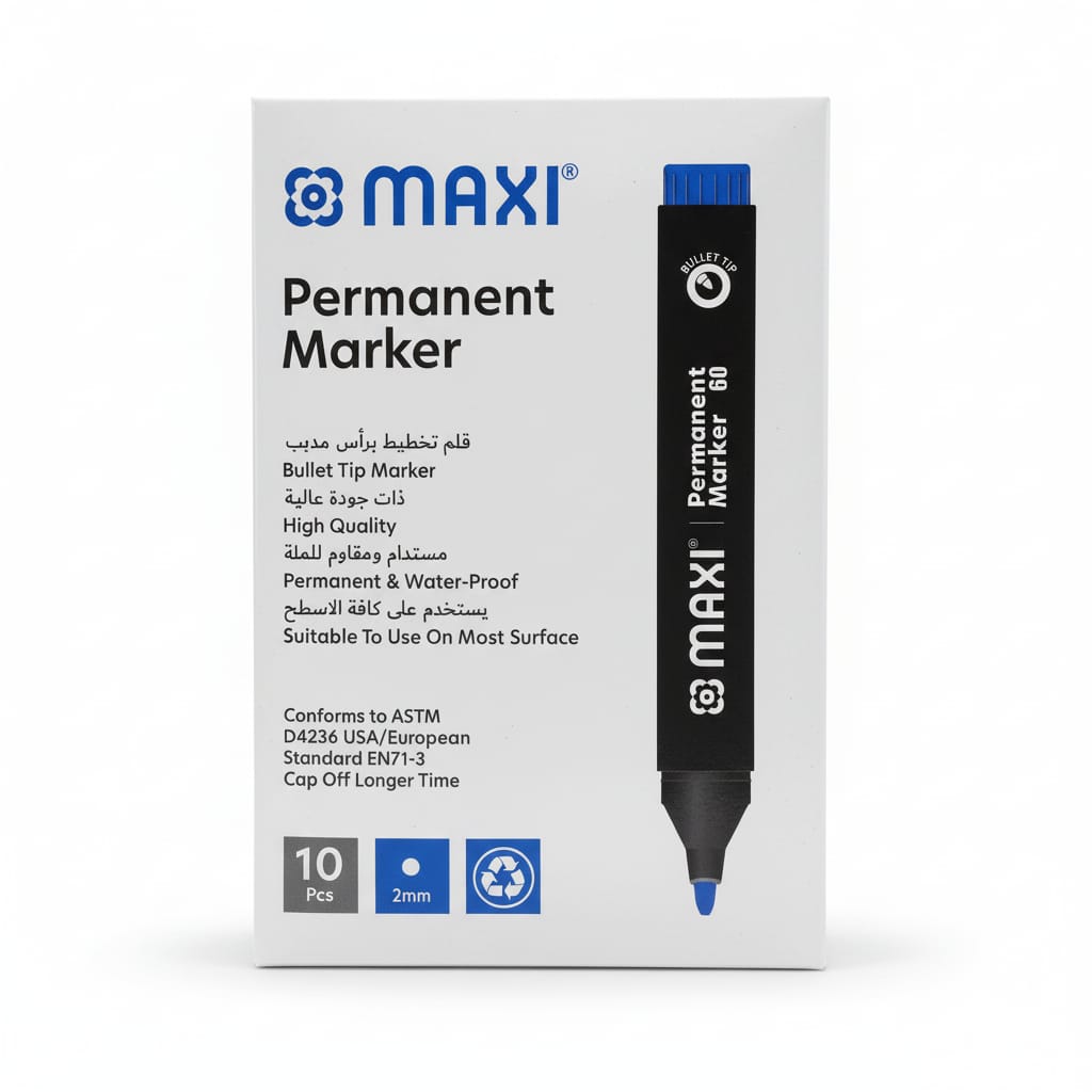 Maxi Permanent Marker, 2mm, Bullet Nib, Box of 10, Black, Green, Red, Black