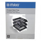 Maxi 3-tiered Document Tray, For Desktop Sorting and Organizing, Lightweight Plastic, Black