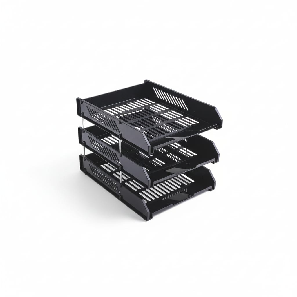 Maxi 3-tiered Document Tray, For Desktop Sorting and Organizing, Lightweight Plastic, Black