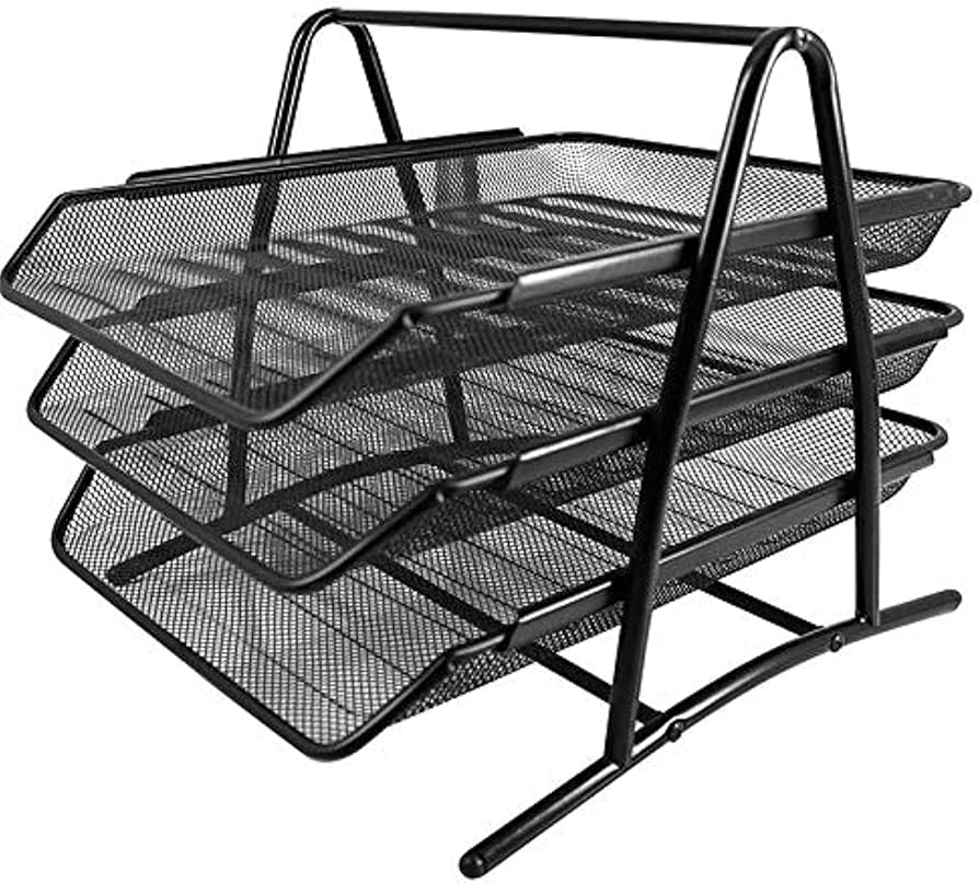 Maxi 3-Tier Document Tray, Metallic Mesh, Sturdy and Durable, Black