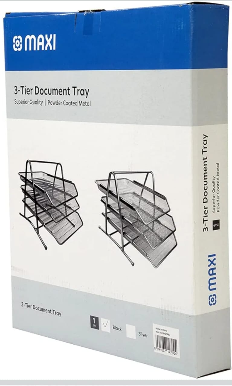 Maxi 3-Tier Document Tray, Metallic Mesh, Sturdy and Durable, Black