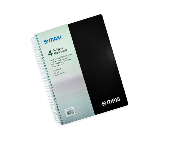 Maxi Spiral PP 4 Subject Notebook, 9.5”X7”, 160 Sheets
