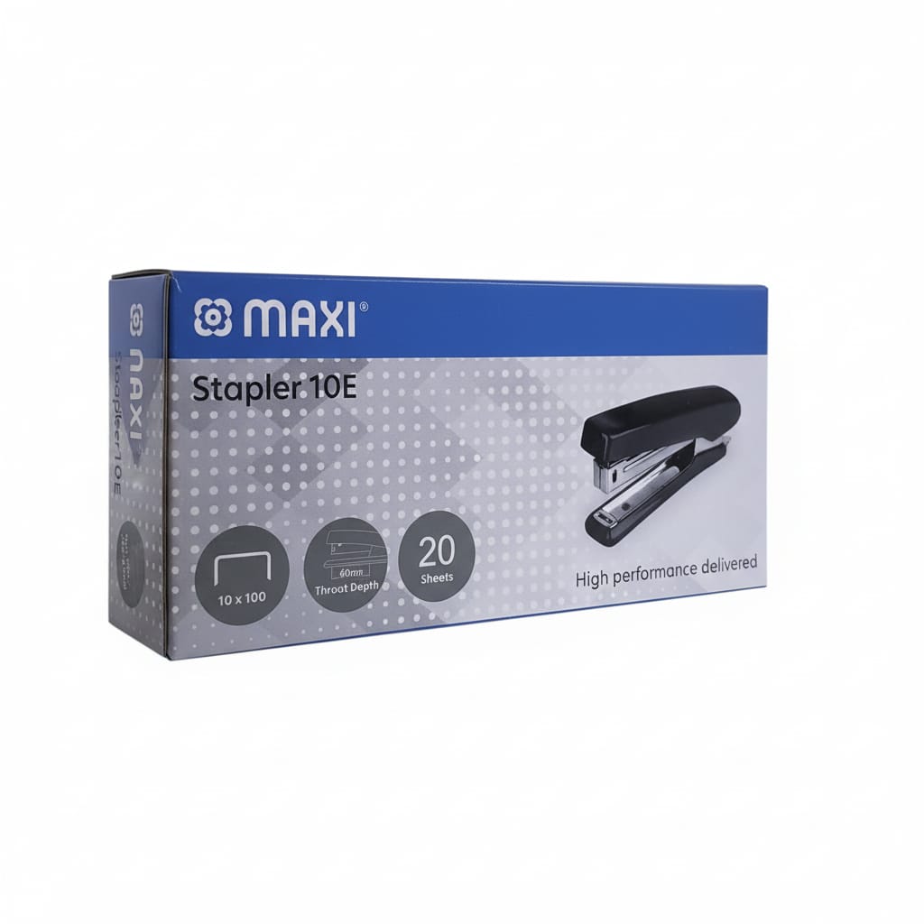 Maxi Stapler, Size 10E, Accommodates up to 20 Sheets, Blue, Black, and Red
