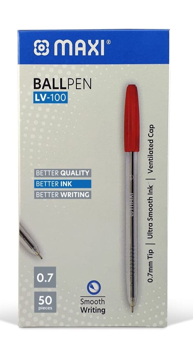 Maxi Ball Pen, 0.7mm, Box of 50, Blue, Black, and Red