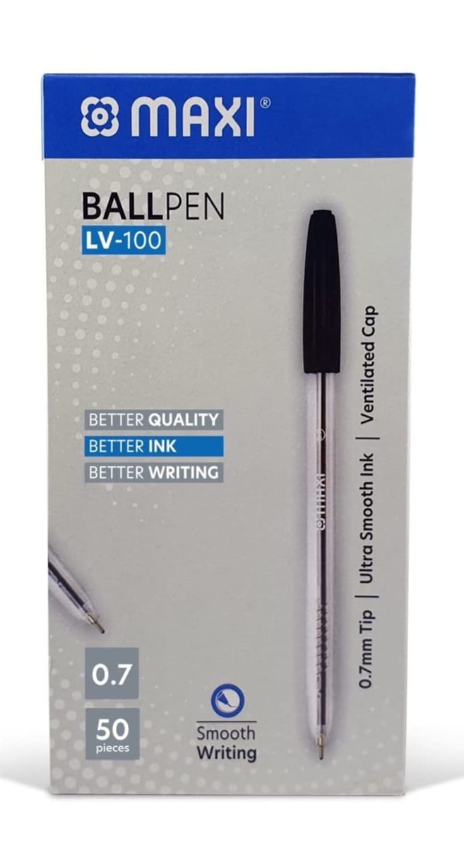 Maxi Ball Pen, 0.7mm, Box of 50, Blue, Black, and Red