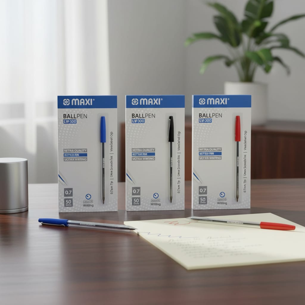 Maxi Ball Pen, 0.7mm, Box of 50, Blue, Black, and Red