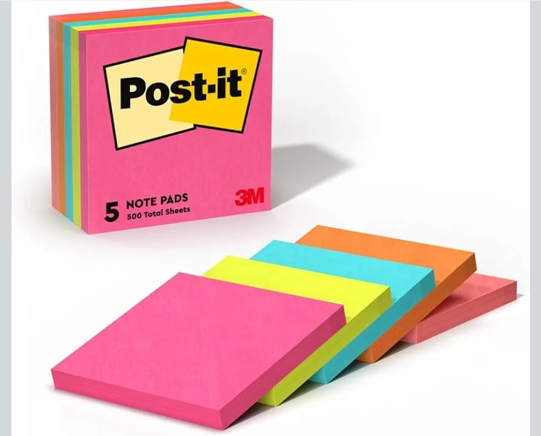 3M Post-it Sticky Notes, 3"x3", 500 Sheets, Assorted Colors