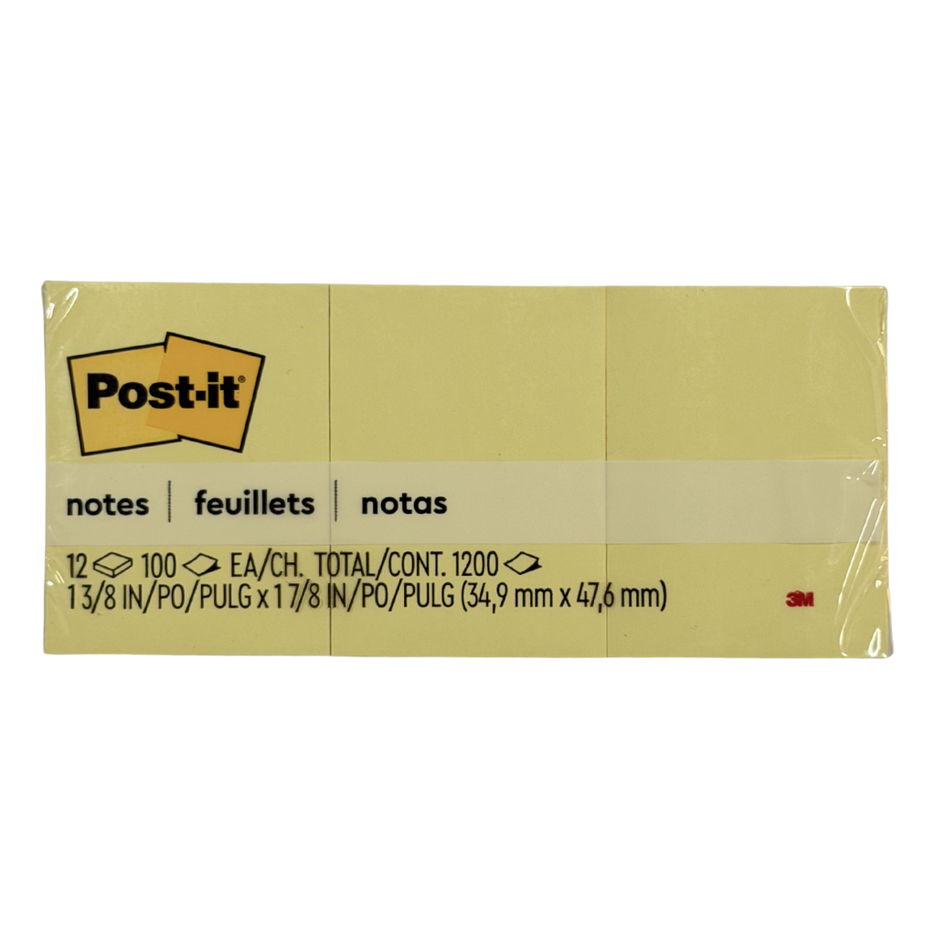 3M Post-It Sticky Notes, 1.5"X2", 1200 Sheets, Classic Yellow