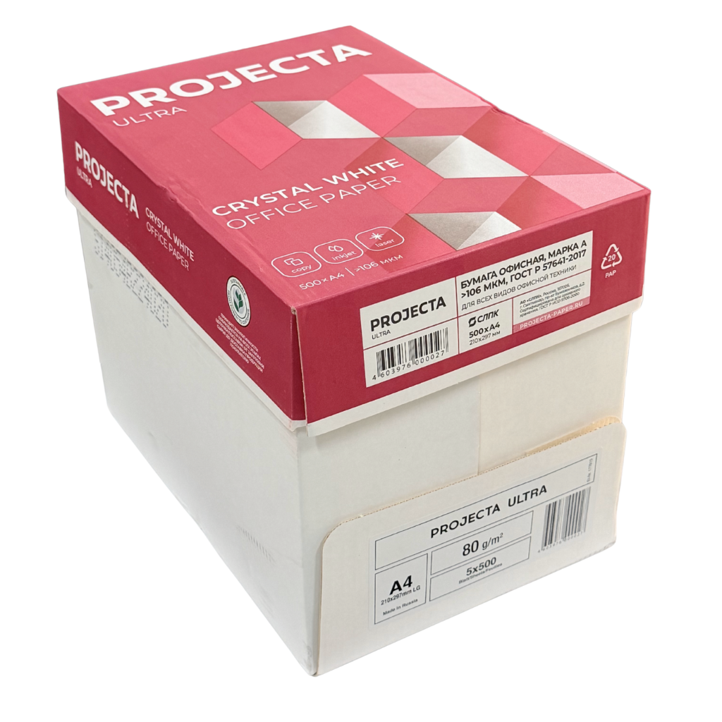 Projecta Ultra A4 Copy Paper, 500 Sheets, Carton of 5, Crystal White