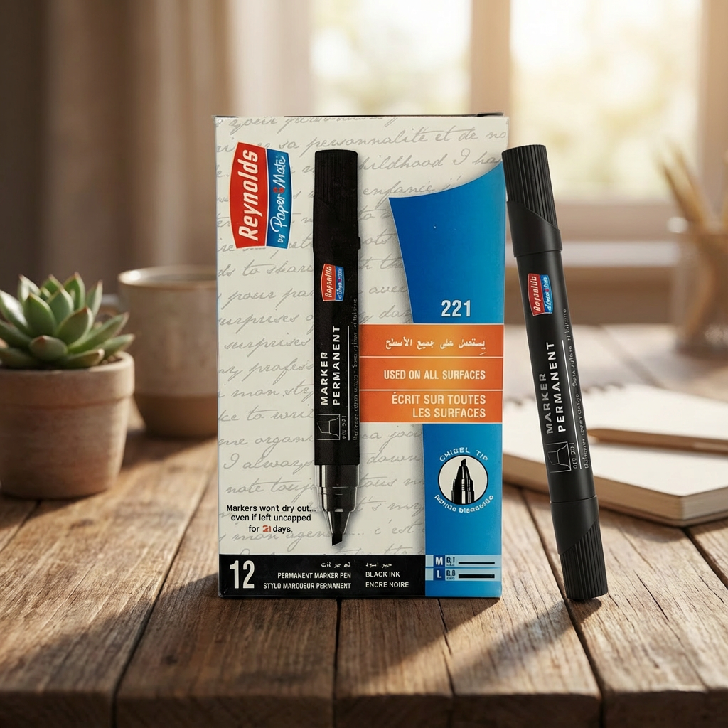 Reynolds Permanent Marker, Chisel Nib, Single Piece, Black
