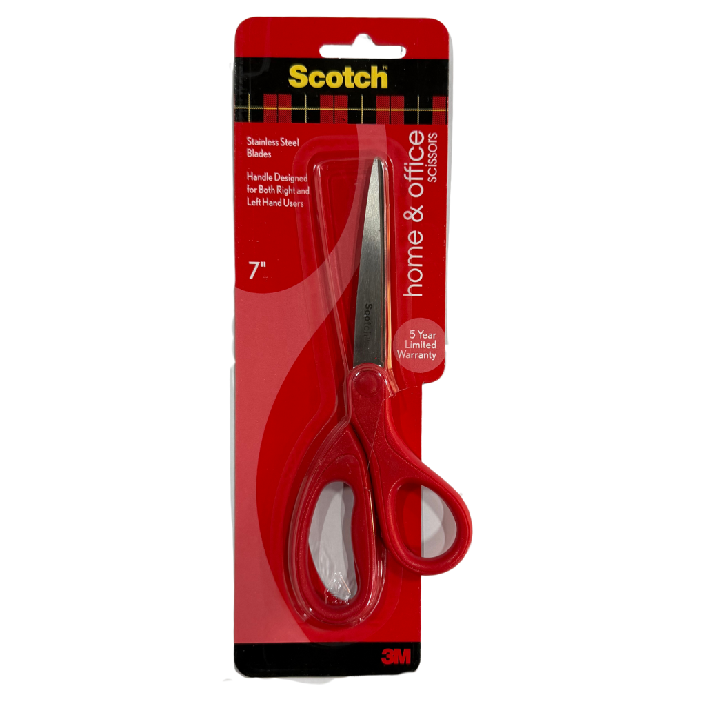 3M Scotch Scissors, Ambidextrous Use, Stainless Steel Blades, 7 inches, Red