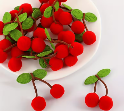 Multimate Red Cherry Polyester Pom Poms, Pack of 12