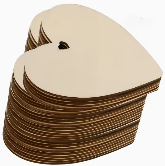 Multimate Heart Shaped Wooden Blanks for Crafts, Plane , 4 cm Size, Pack of 50