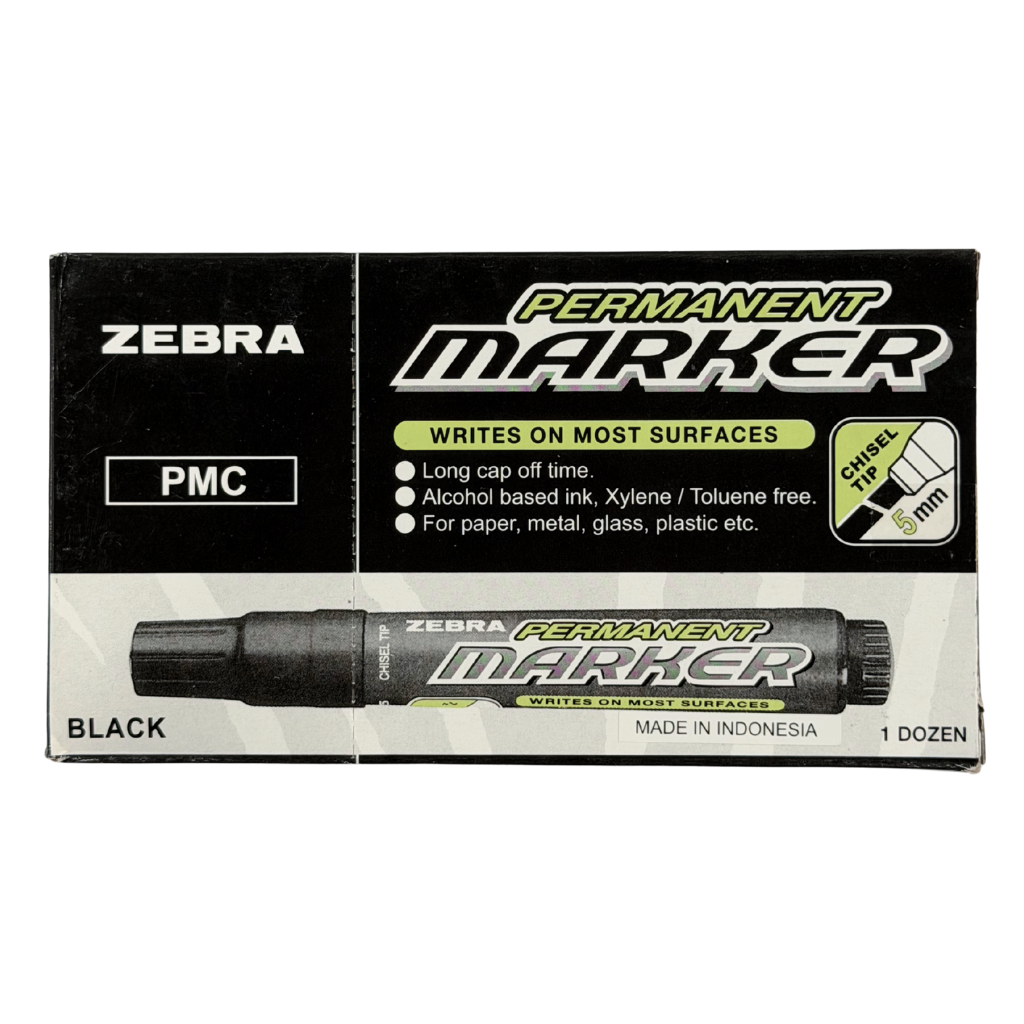 Zebra Permanent Marker, Chisel Nib, Box of 12, Black