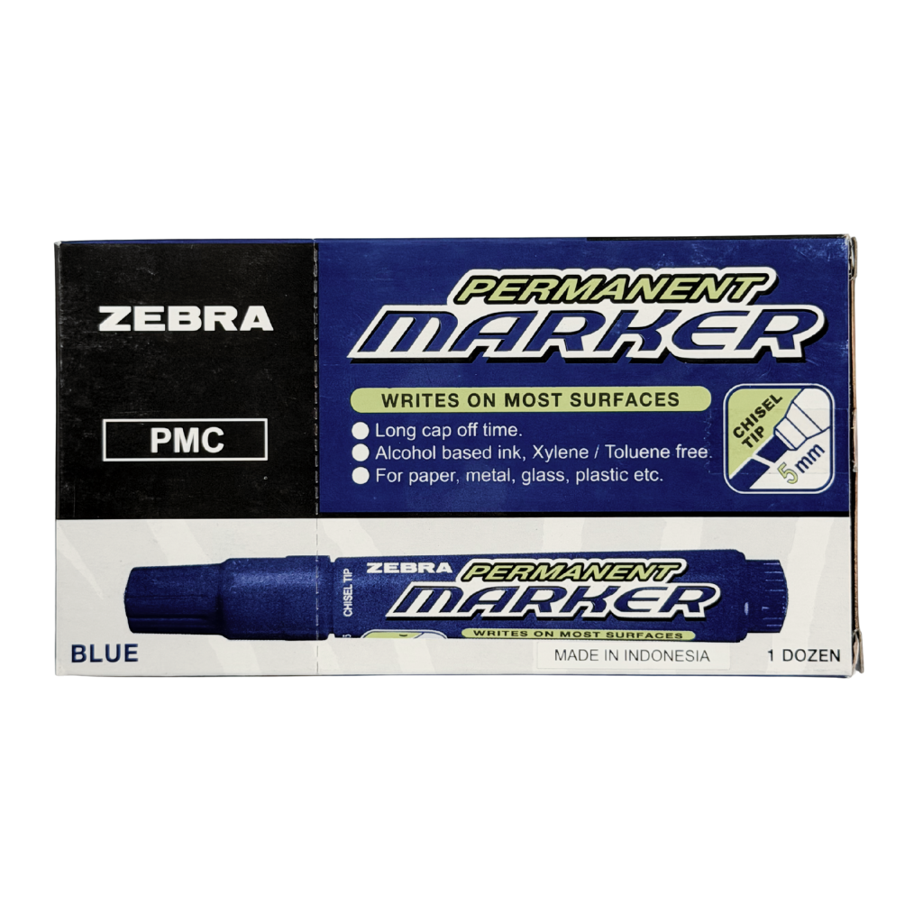 Zebra Permanent Marker, Chisel Nib, Box of 12, Black