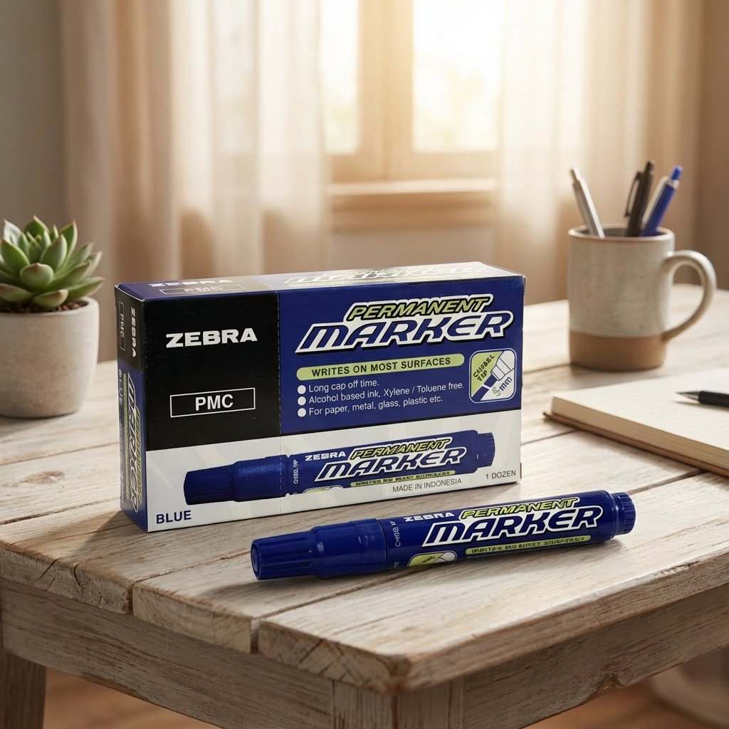 Zebra Permanent Marker, Chisel Nib, Box of 12, Black