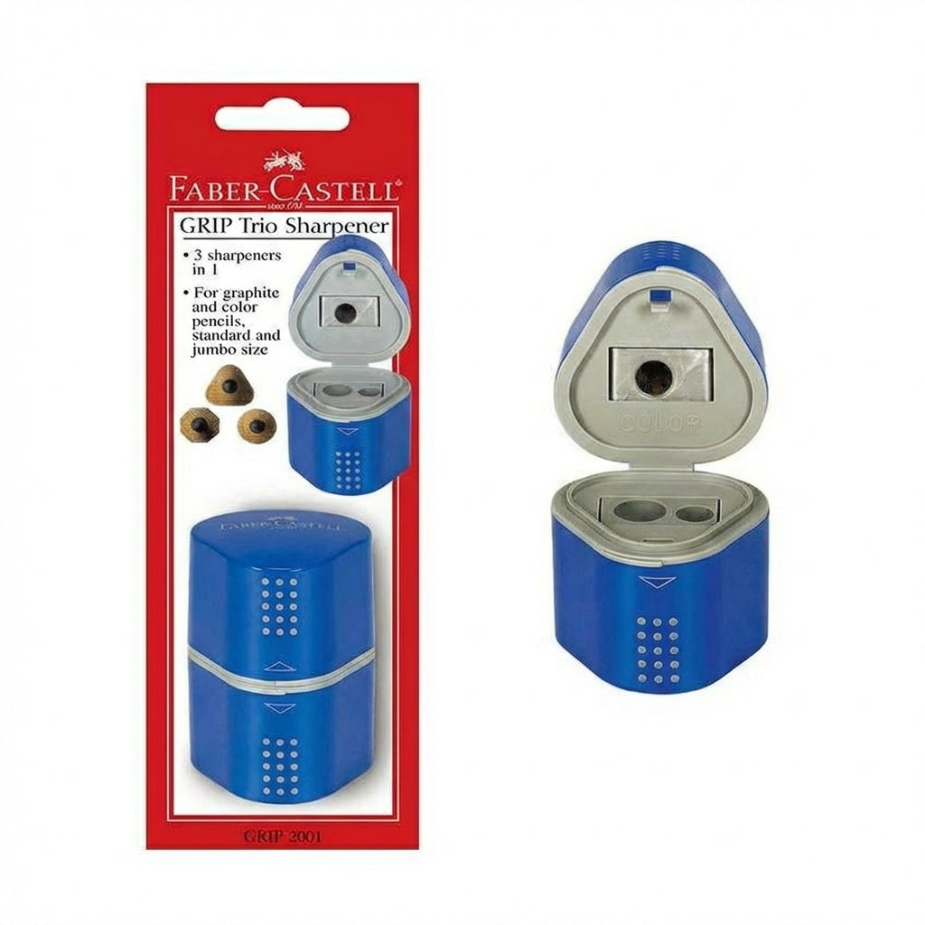 Faber Castell Grip Trio Sharpener, 1 Pc Blister Pack, Blue and Red