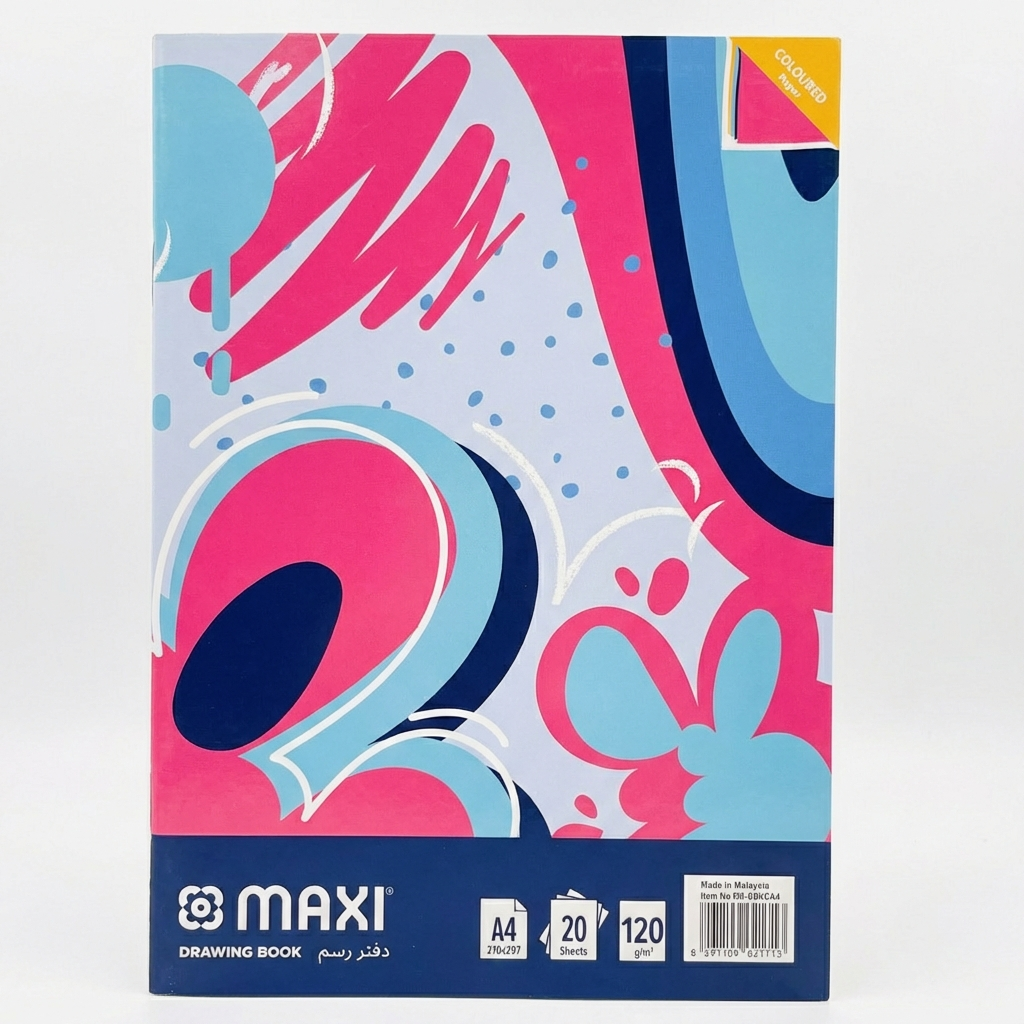Maxi Drawing Book, Coloured Sheets, A4 Size, Thickness of 110GSM Per Sheet, 20 Sheets