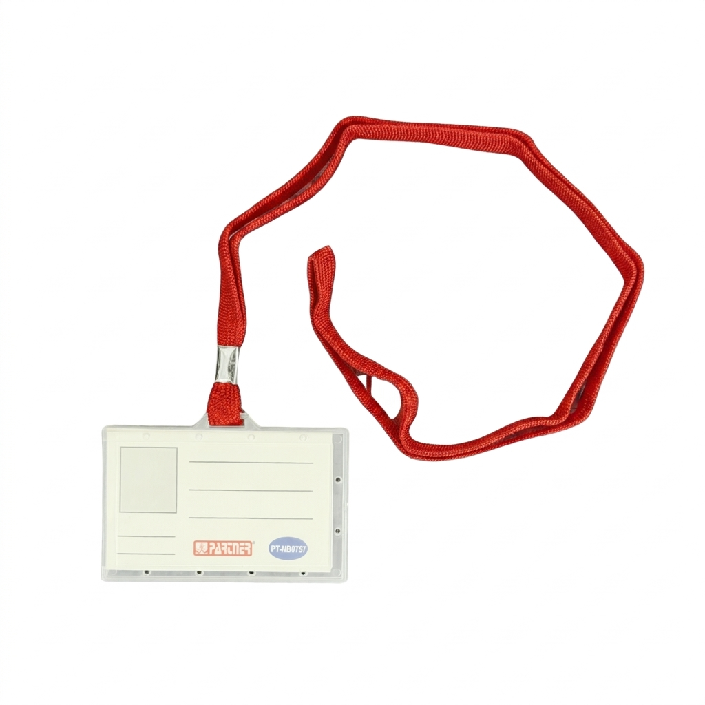 Partner Name Badge, PVC, Clear, Landscape Layout, Assorted Colored Lanyards
