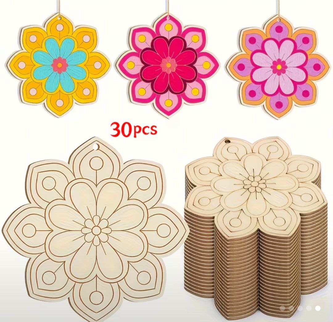Multimate Flower Shaped Blank Painting Wood Slices, 3.5 inches in Size, Pack of 30