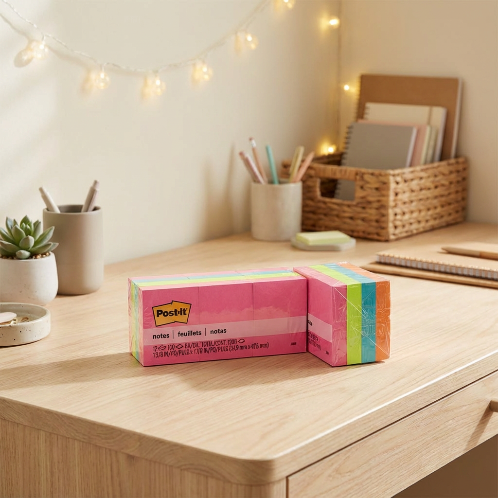 3M Post-It Sticky Notes, 1.5"X2", 1200 Sheets, Assorted Colours